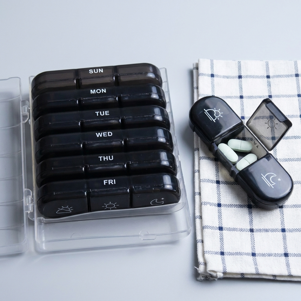 Stor medicinbox i plast med fack