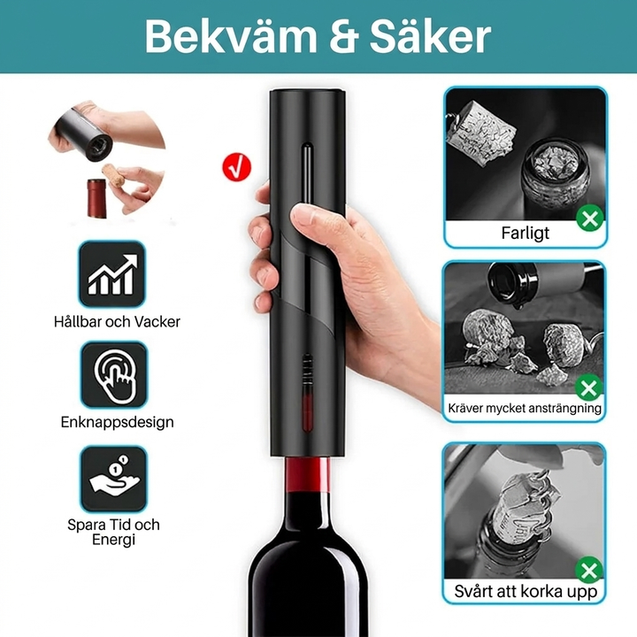 Elektrisk vinöppnare med folieskärare