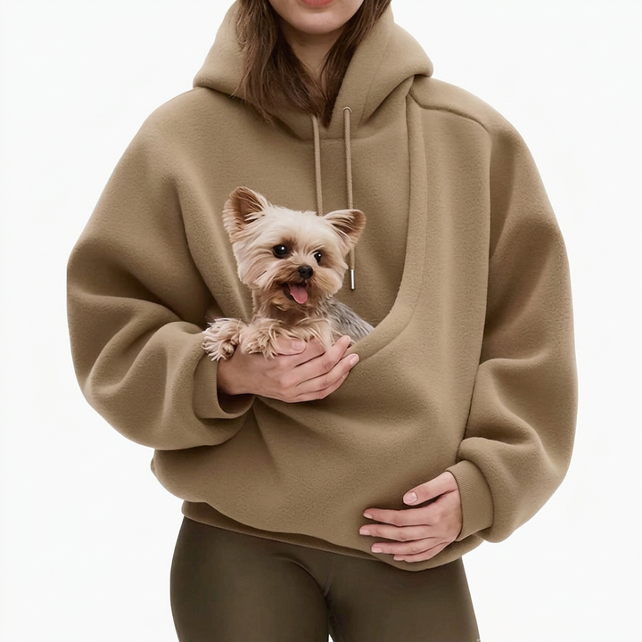 Känguruhoodie med inbyggd ficka för katter och hundar
