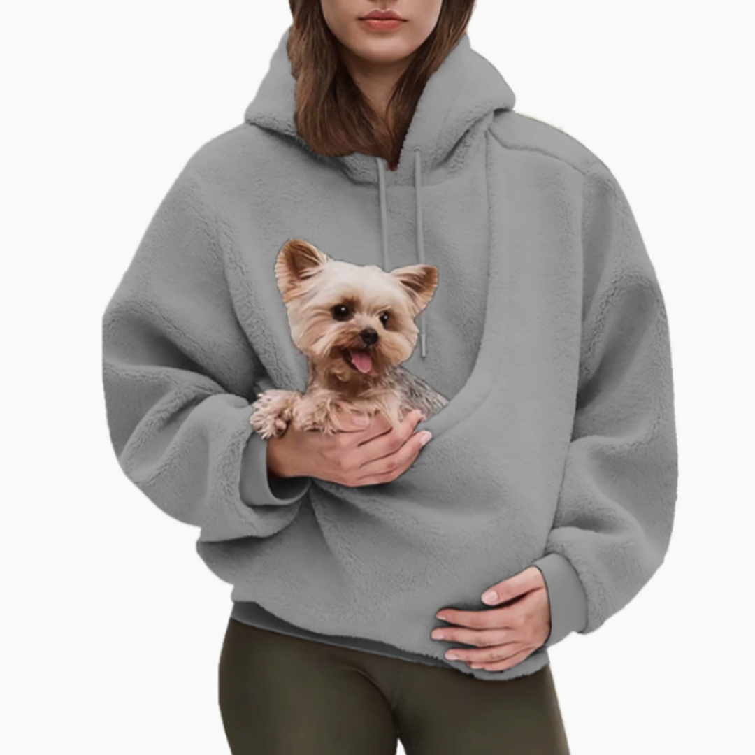 Känguruhoodie med inbyggd ficka för katter och hundar