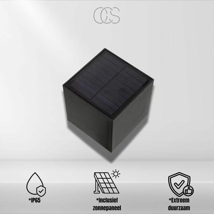 Luxe solcellsdriven LED-vägglampa | Sladdlös | IP65 | Utomhus | Svart