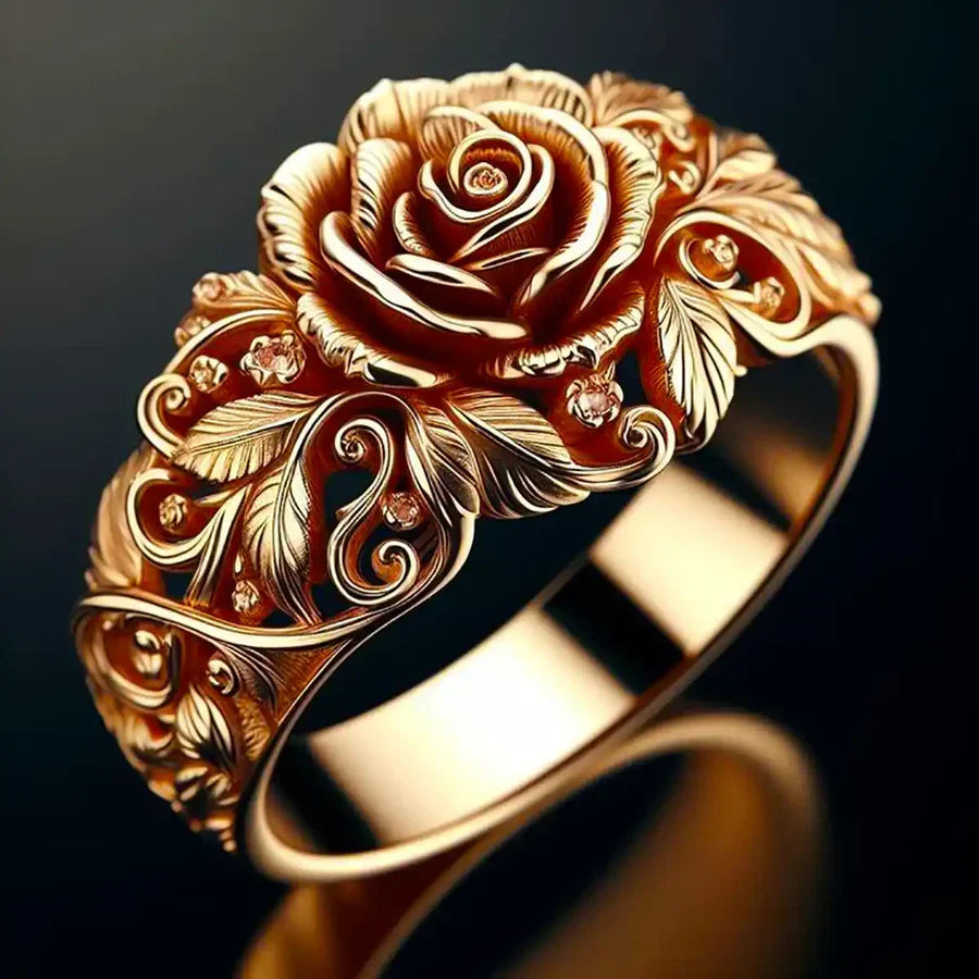 Blomring i roséguld med delikata detaljer