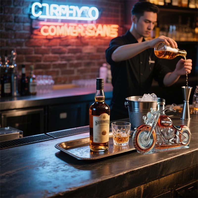 Whiskeykaraff i form av en Harley-motorcykel för hembaren