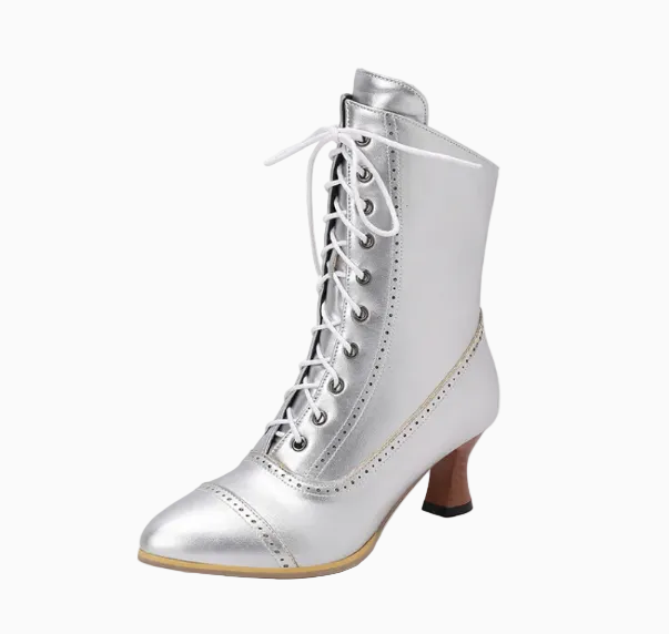 Snörkängor dam i retrostil – Vintage ankelboots med klack
