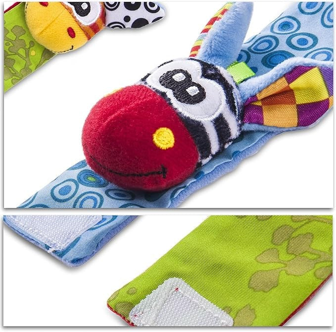 Set med rasslande hand- och fotsockor för baby, 4 delar, bomull, 0–12 månader
