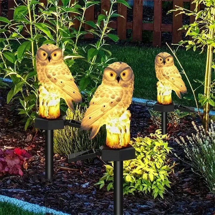 Solcellsdriven uggleträdgårdslampa med varmvit LED, vattentät IP65, 45 cm