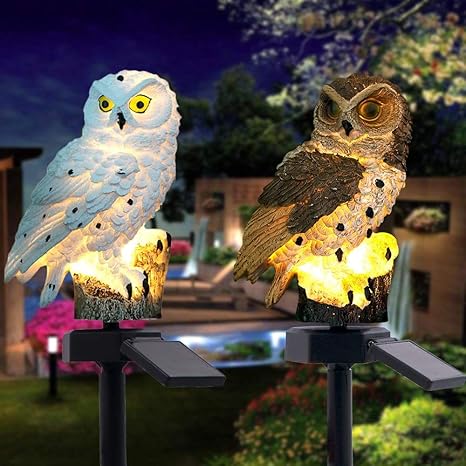 Solcellsdriven uggleträdgårdslampa med varmvit LED, vattentät IP65, 45 cm