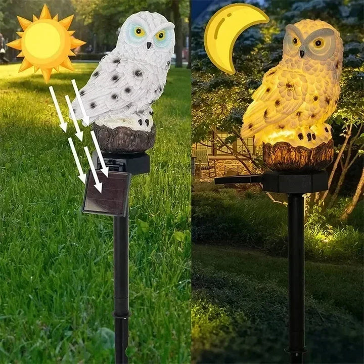 Solcellsdriven uggleträdgårdslampa med varmvit LED, vattentät IP65, 45 cm
