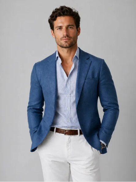 Linnekavaj herr smart casual, lätt passform