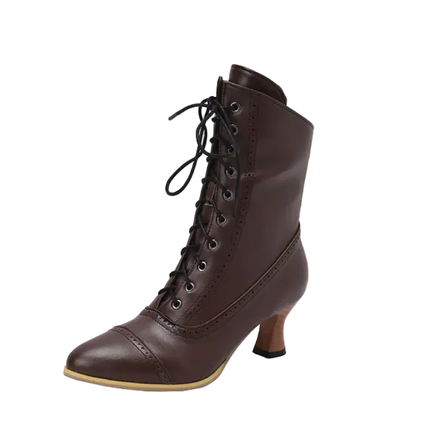 Snörkängor dam i retrostil – Vintage ankelboots med klack