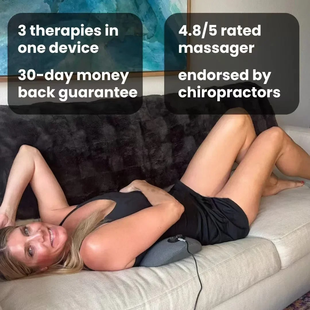 Ryggmassageapparat med värme och vibration, ländryggsstöd för ischiaslindring, ländryggssmärta och hållningskorrigering – 3-i-1 hemterapi