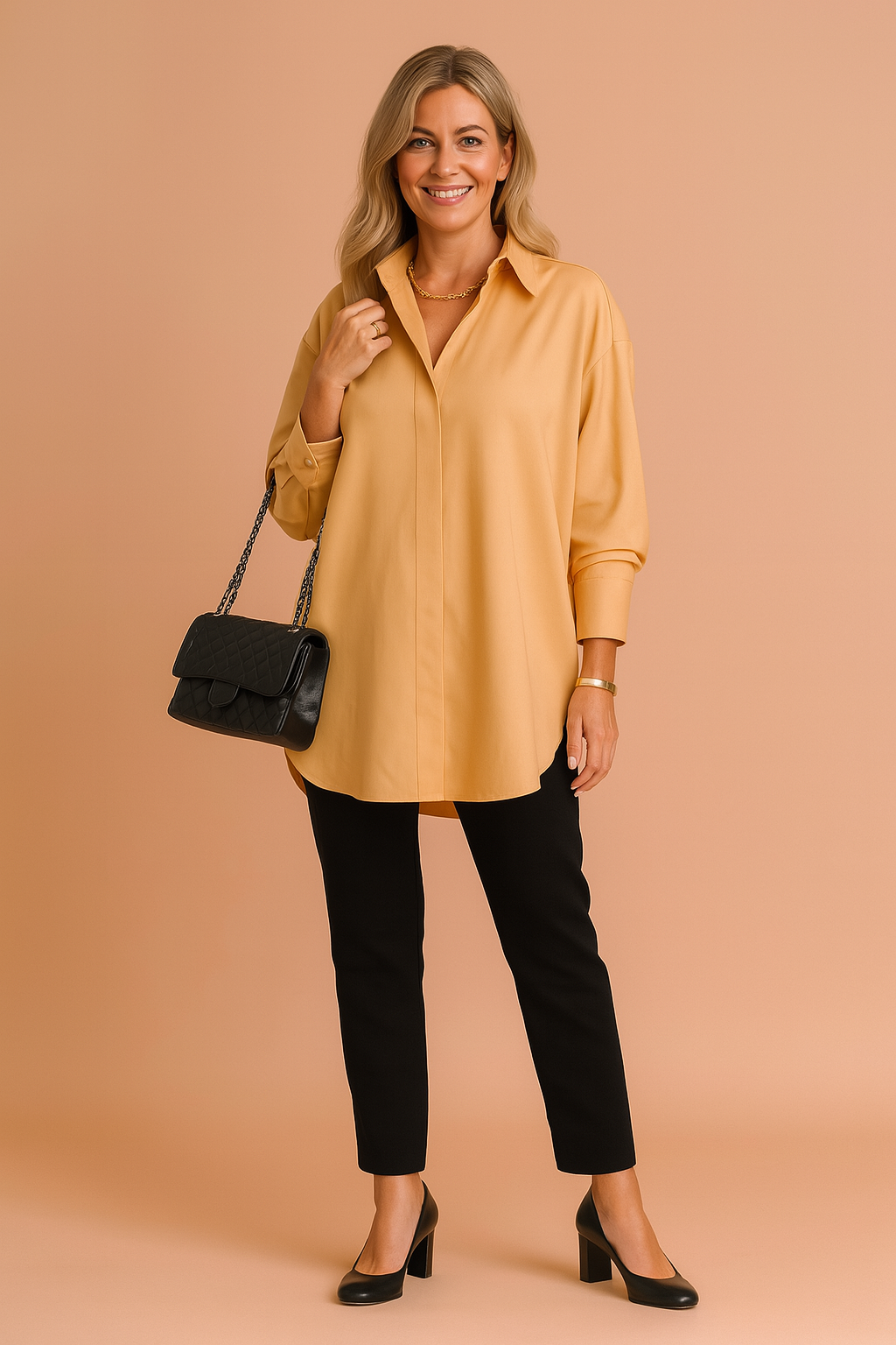 Skjortblus dam, oversized passform – klassisk krage