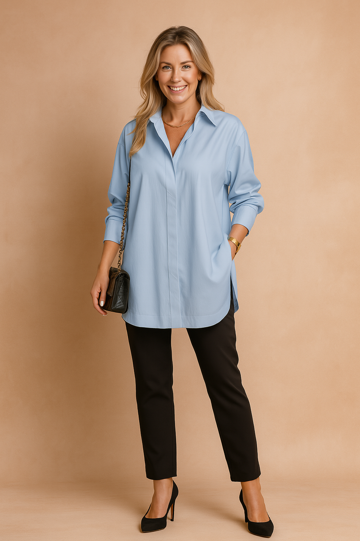 Skjortblus dam, oversized passform – klassisk krage