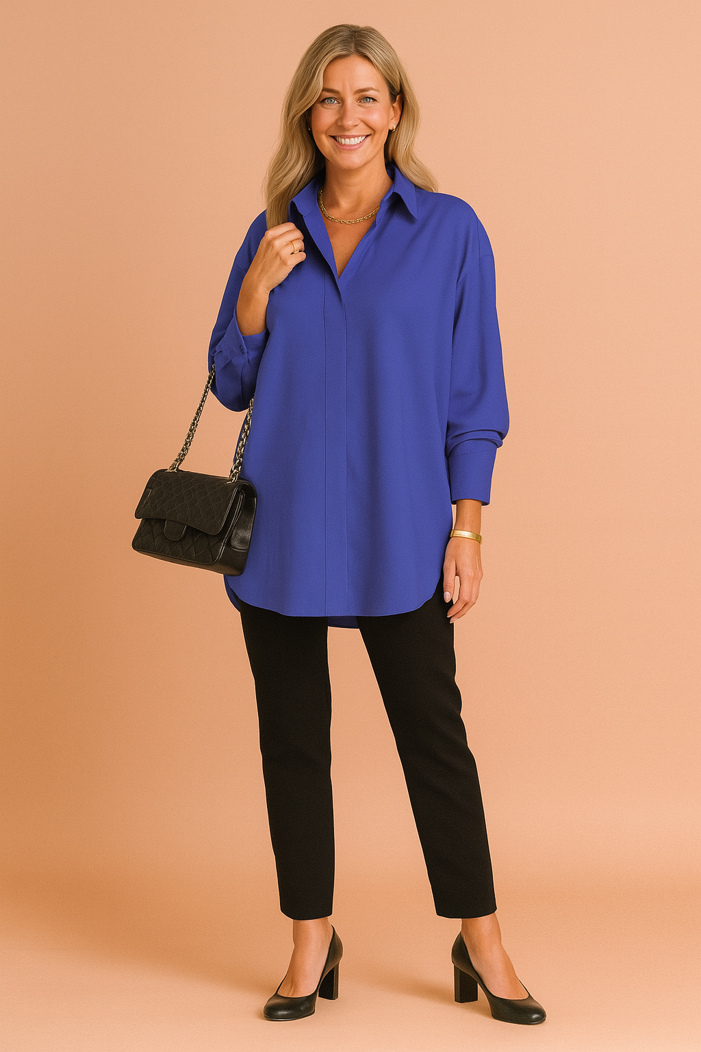 Skjortblus dam, oversized passform – klassisk krage