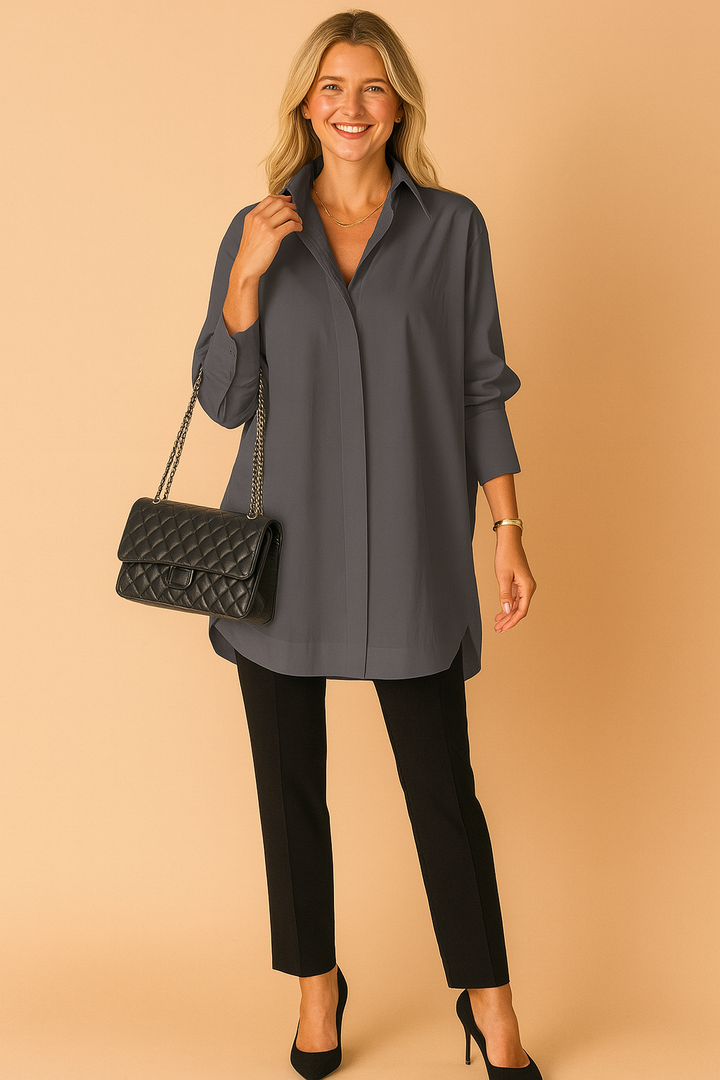 Skjortblus dam, oversized passform – klassisk krage