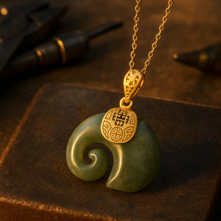 Hetian Jade Elefant Hänge Halsband – Förgyllt halsband för kvinnor
