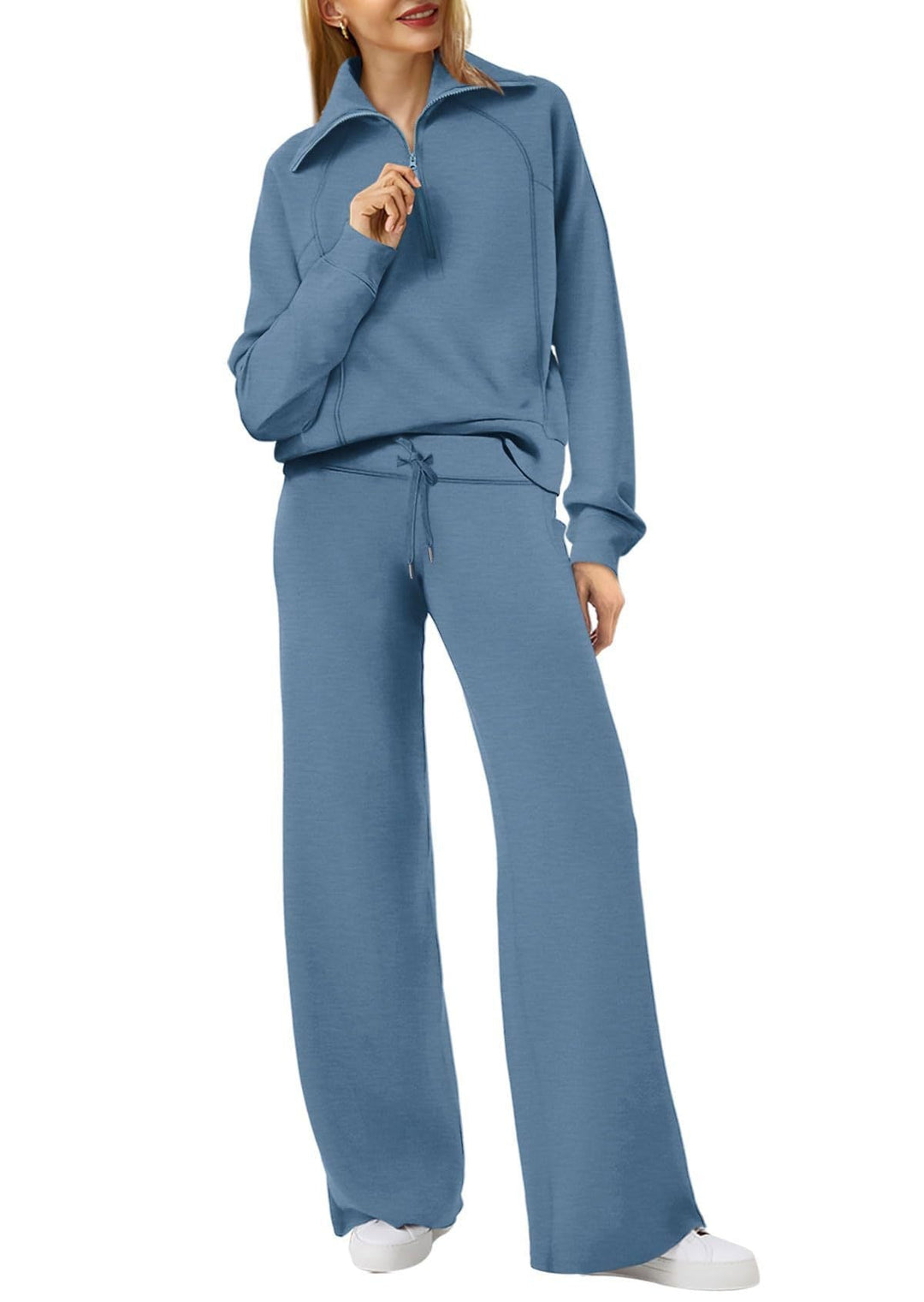 Loungewearset dam med halv dragkedja och raka ben