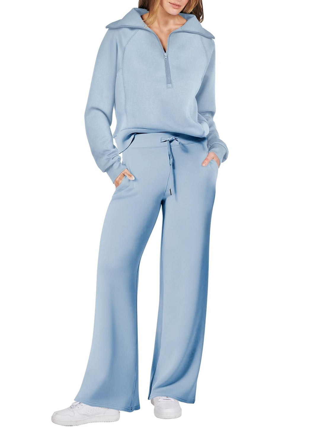 Loungewearset dam med halv dragkedja och raka ben