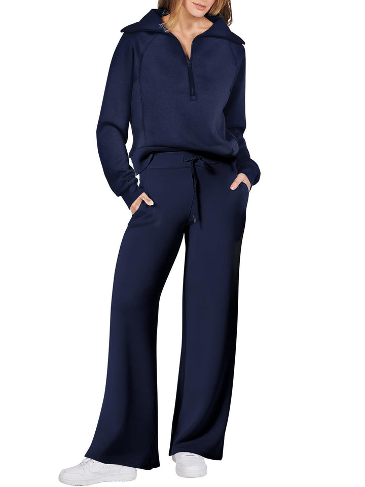 Loungewearset dam med halv dragkedja och raka ben
