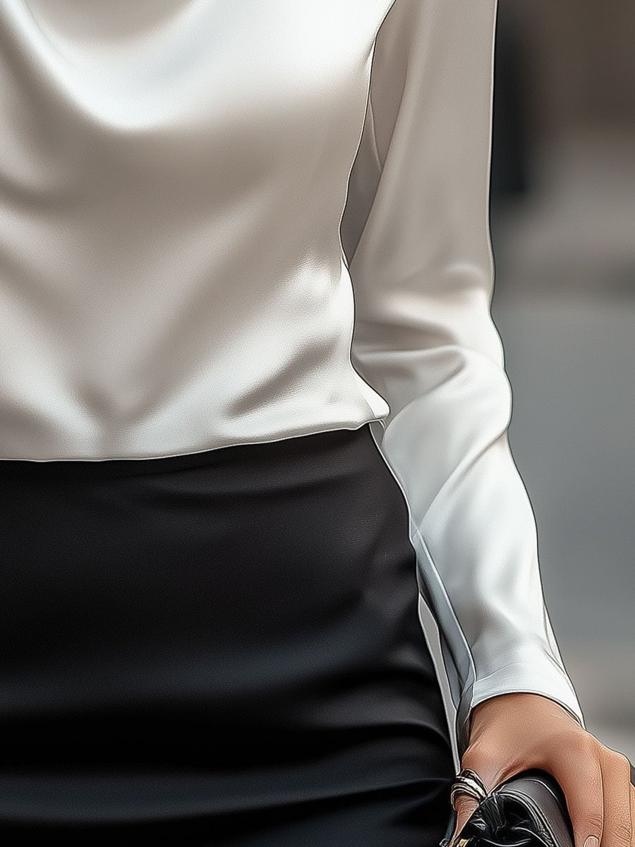 Insvängd blus för dam – Med draperad halslinning, lämplig för jobbet och vardagen