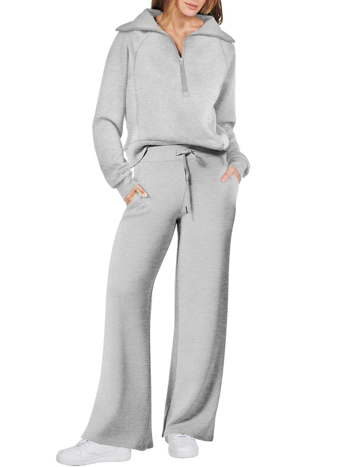 Loungewearset dam med halv dragkedja och raka ben