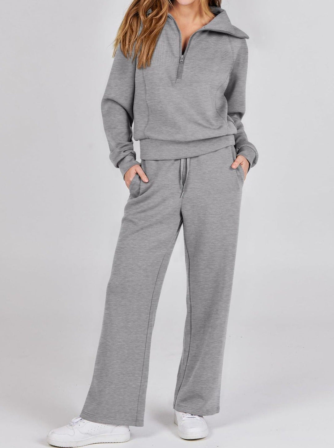 Loungewearset dam med halv dragkedja och raka ben
