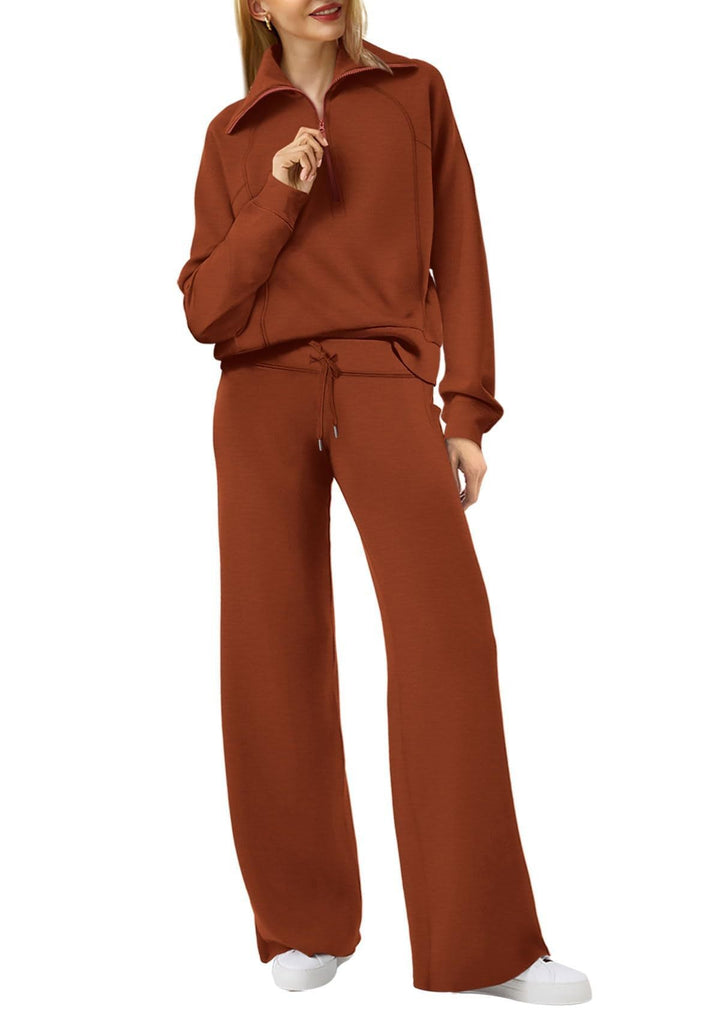 Loungewearset dam med halv dragkedja och raka ben