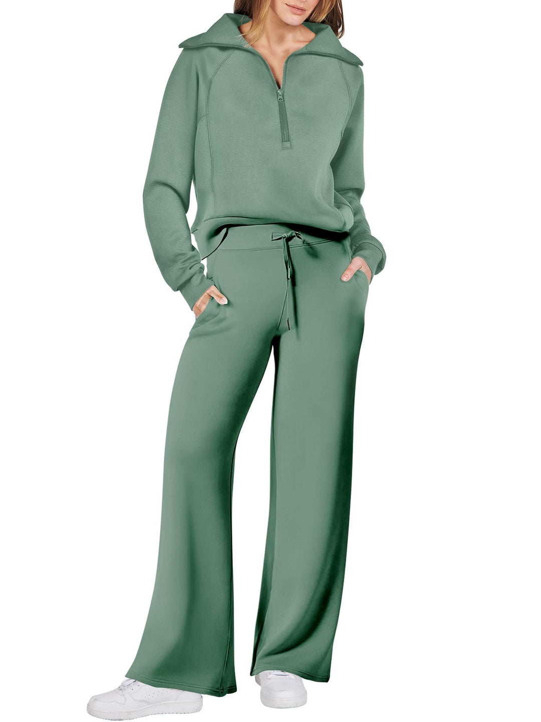 Loungewearset dam med halv dragkedja och raka ben
