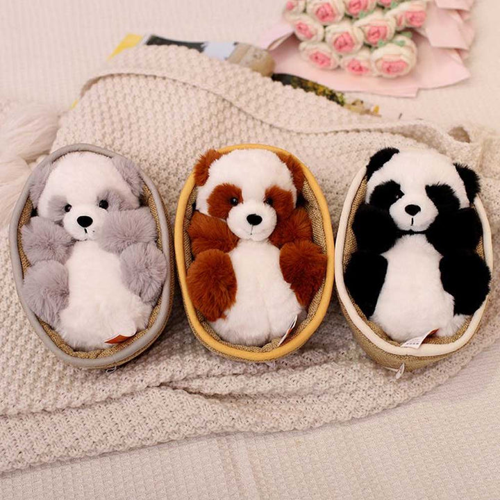 Pandagosedjur med löstagbar korg – mjuk fyllning & dekoration – 20 cm