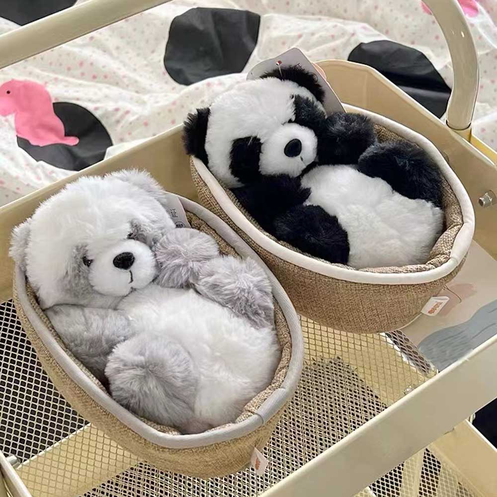 Pandagosedjur med löstagbar korg – mjuk fyllning & dekoration – 20 cm