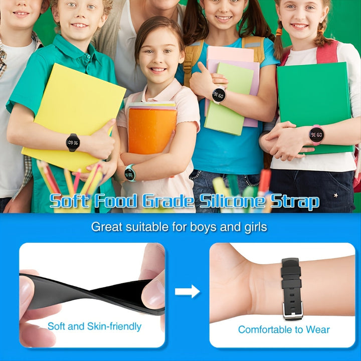 Barnklocka med stegräknare och vibrationslarm, silikonarmband