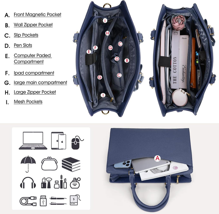 Vattentät Laptopväska i PU-Läder med Multifunktionell Design för Kvinnor