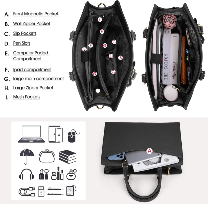 Vattentät Laptopväska i PU-Läder med Multifunktionell Design för Kvinnor