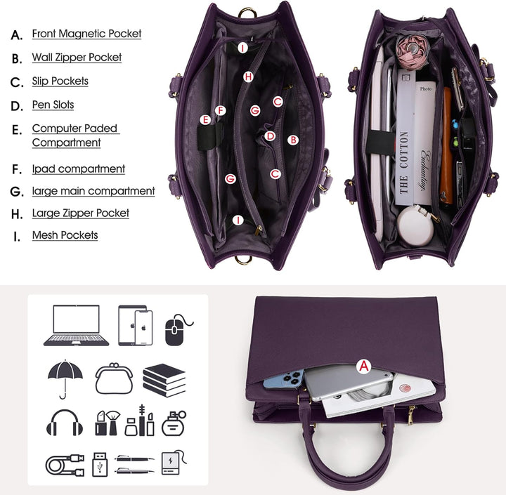 Vattentät Laptopväska i PU-Läder med Multifunktionell Design för Kvinnor