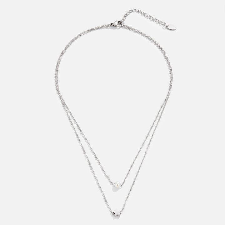 Förfinat silverhalsband med stjärnor och pärlor