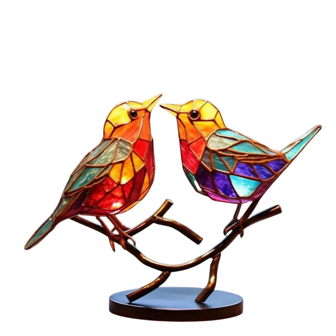 Dekorativ staty med färgglada fåglar på en gren - ColorBirds