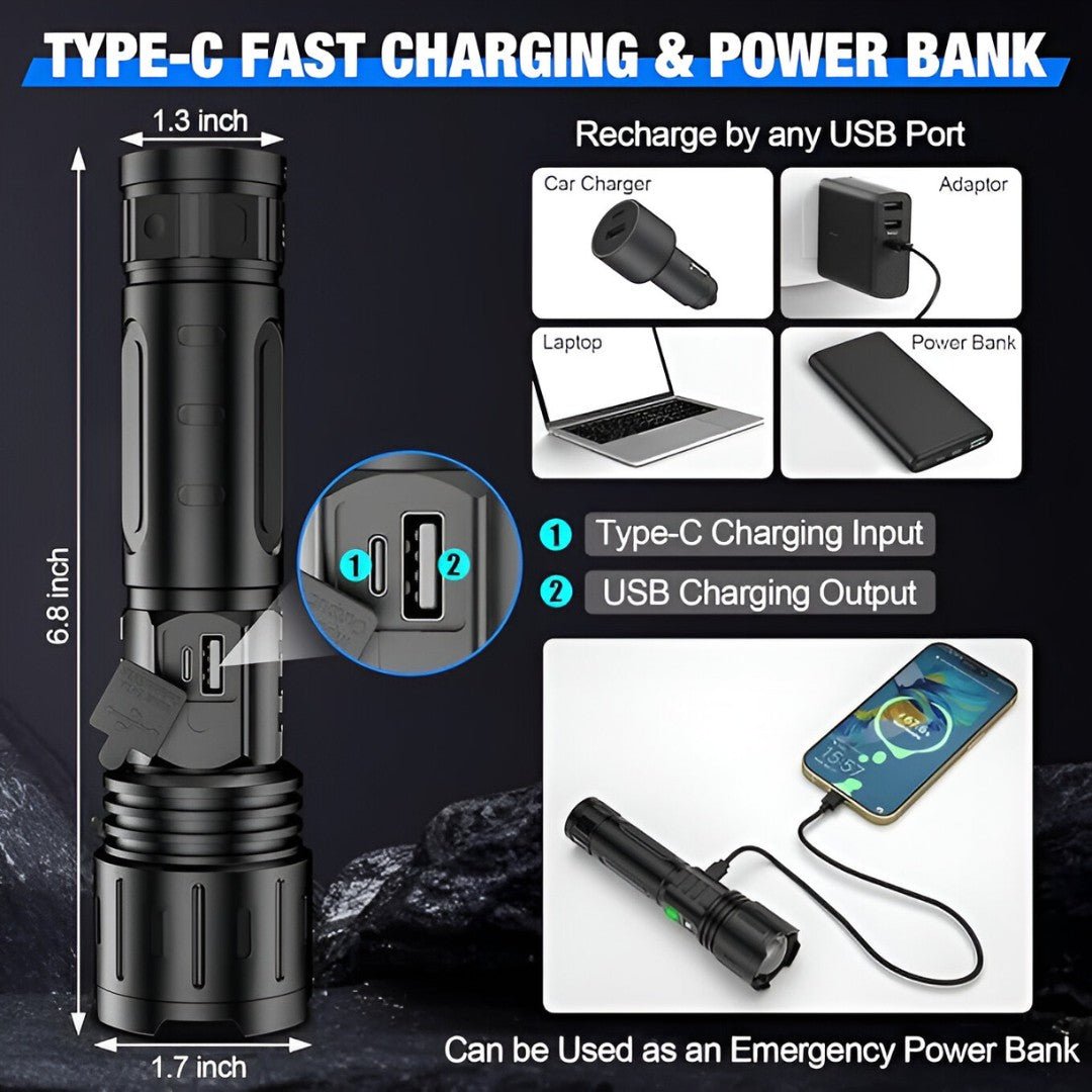LumaBeam – Uppladdningsbar LED-ficklampa på 100 000 lumen med powerbank