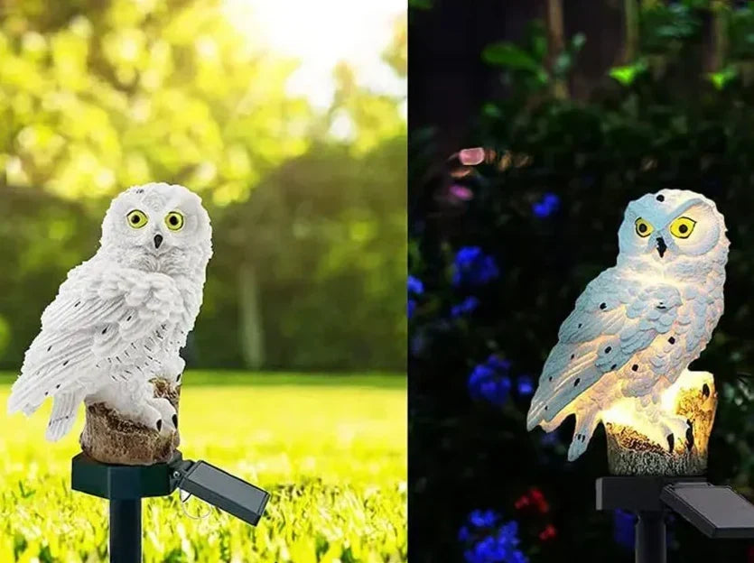 Solcellsdriven uggleträdgårdslampa med varmvit LED, vattentät IP65, 45 cm
