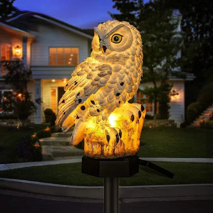 Solcellsdriven uggleträdgårdslampa med varmvit LED, vattentät IP65, 45 cm