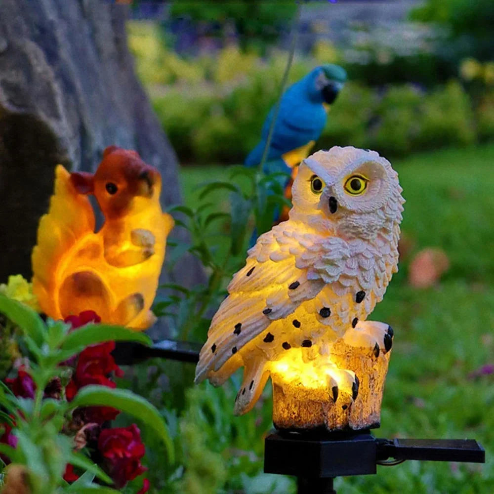 Solcellsdriven uggleträdgårdslampa med varmvit LED, vattentät IP65, 45 cm