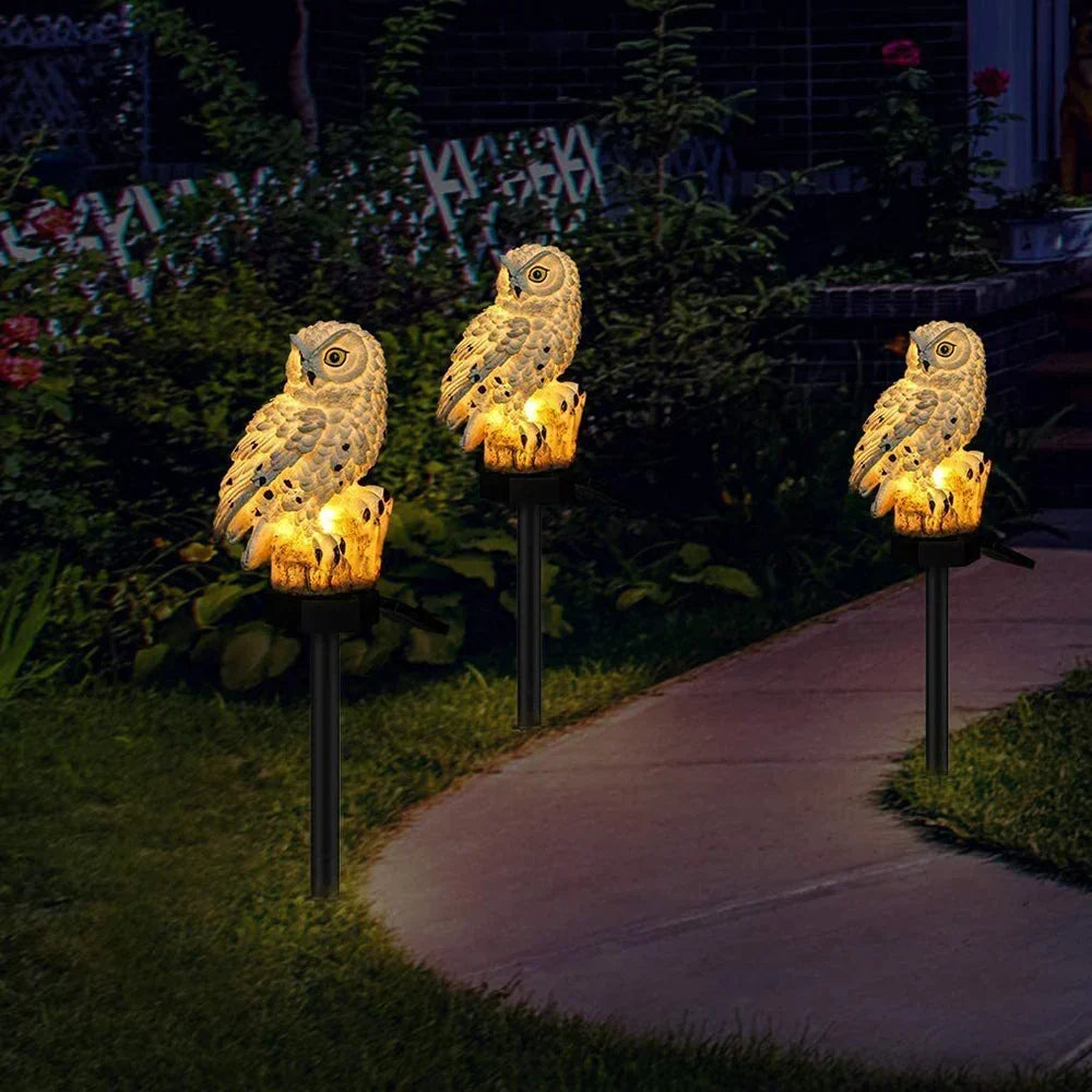 Solcellsdriven uggleträdgårdslampa med varmvit LED, vattentät IP65, 45 cm