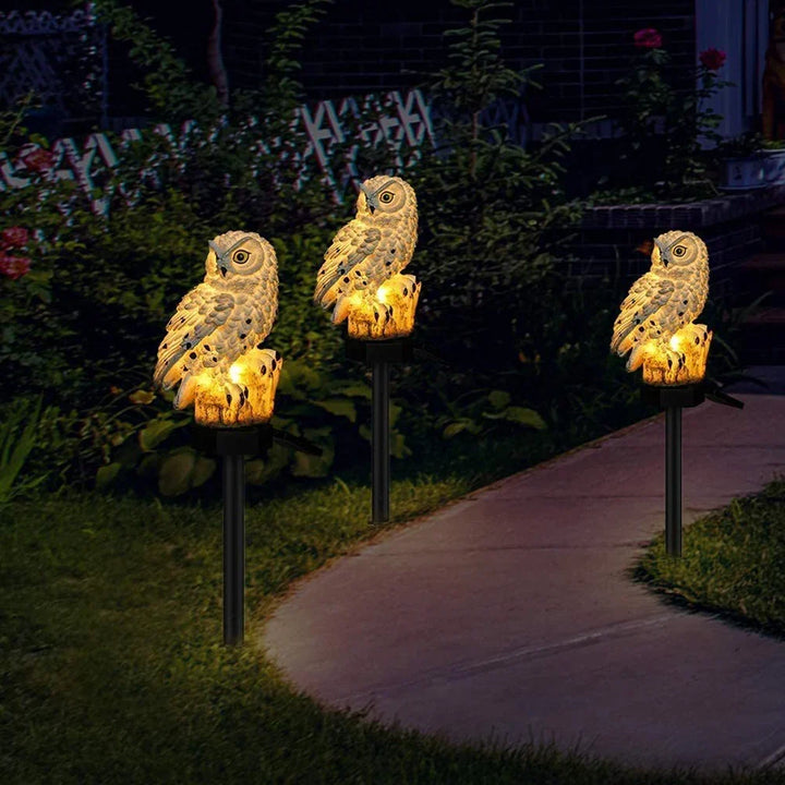 Solcellsdriven uggleträdgårdslampa med varmvit LED, vattentät IP65, 45 cm