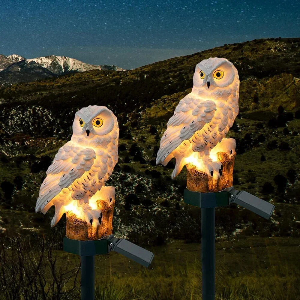 Solcellsdriven uggleträdgårdslampa med varmvit LED, vattentät IP65, 45 cm