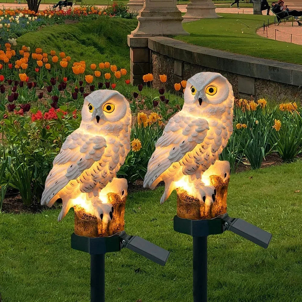 Solcellsdriven uggleträdgårdslampa med varmvit LED, vattentät IP65, 45 cm