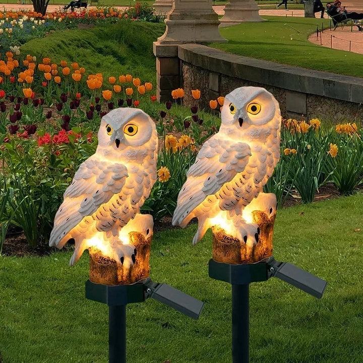 Solcellsdriven uggleträdgårdslampa med varmvit LED, vattentät IP65, 45 cm