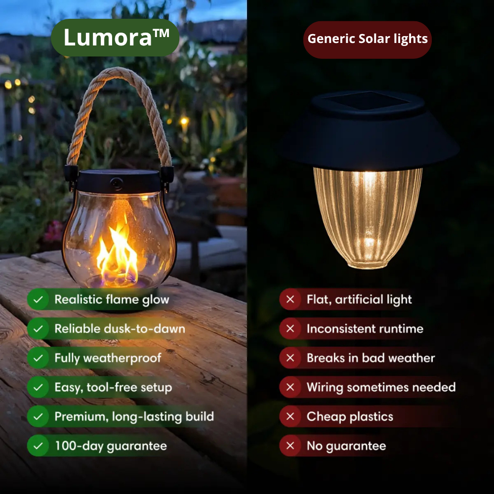 Solcellsdriven lykta med realistisk flammeffekt