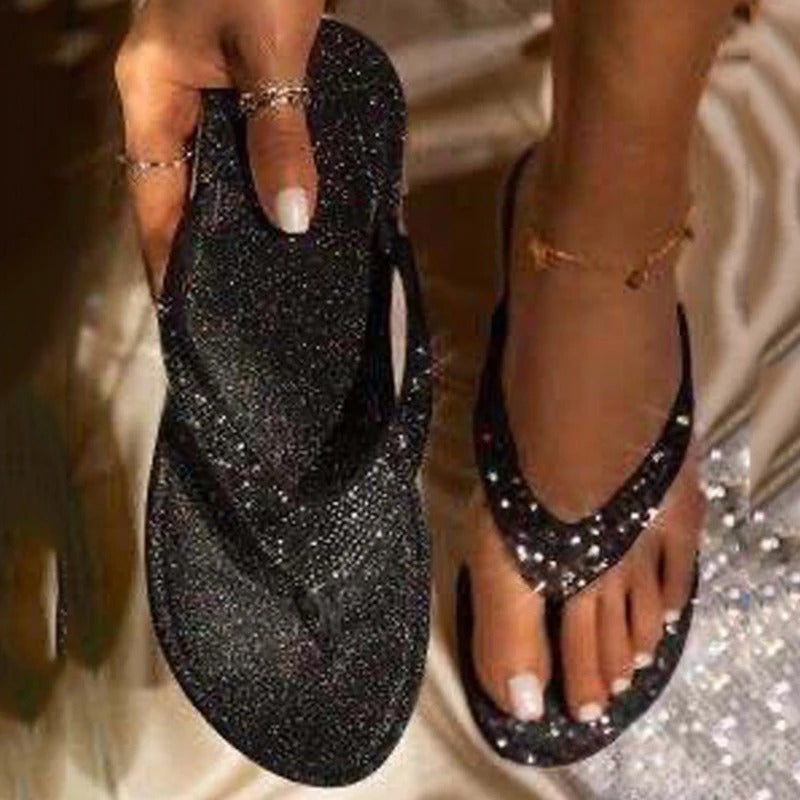 Flip-flops | Lyxiga strandsandaler med strass för kvinnor