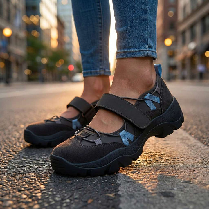 Sköna damslip-ons med kardborreband | Lätta slip-on-skor