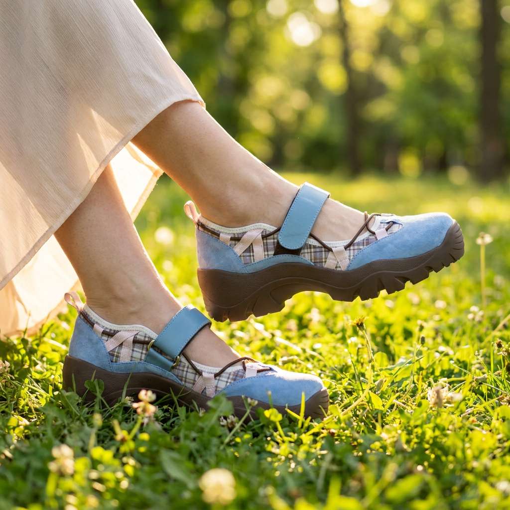 Sköna damslip-ons med kardborreband | Lätta slip-on-skor