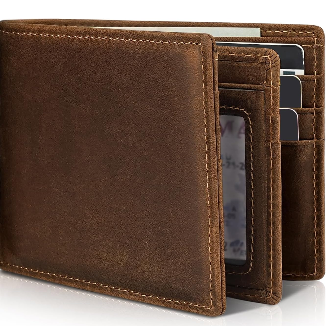 Bifold-plånbok i äkta läder för herr med RFID-skydd
